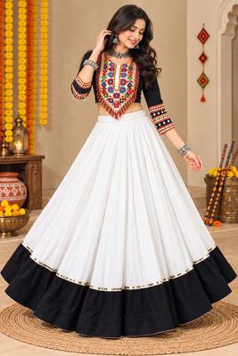 White Color Designer Chaniya Choli for Navratri and Garba - Full stitched free size 2