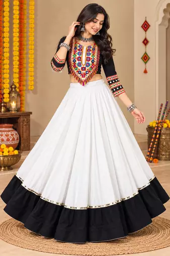 White Color Designer Chaniya Choli for Navratri and Garba - Full stitched free size