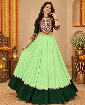 Parrot Color Designer Chaniya Choli for Navratri and Garba - Full stitched free size 1