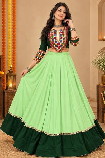 Parrot Color Designer Chaniya Choli for Navratri and Garba - Full stitched free size