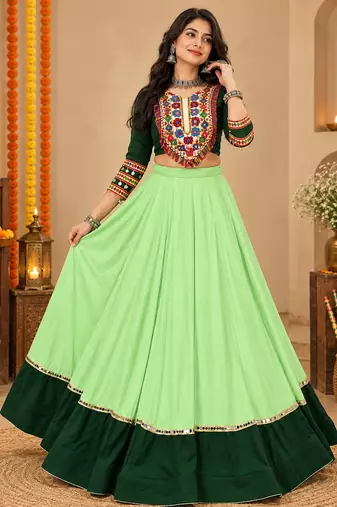 Parrot Color Designer Chaniya Choli for Navratri and Garba - Full stitched free size