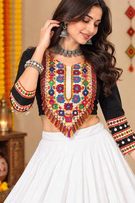 White Color Designer Chaniya Choli for Navratri and Garba - Full stitched free size 3