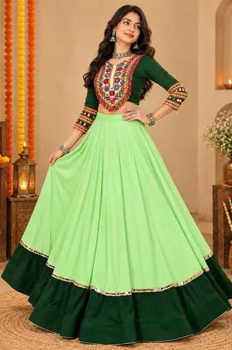 Parrot Color Designer Chaniya Choli for Navratri and Garba - Full stitched free size