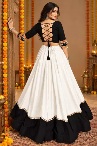 White Color Designer Chaniya Choli for Navratri and Garba - Full stitched free size