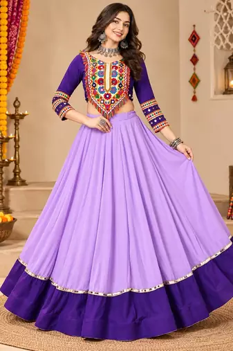 Purple Color Designer Chaniya Choli for Navratri and Garba - Full stitched free size
