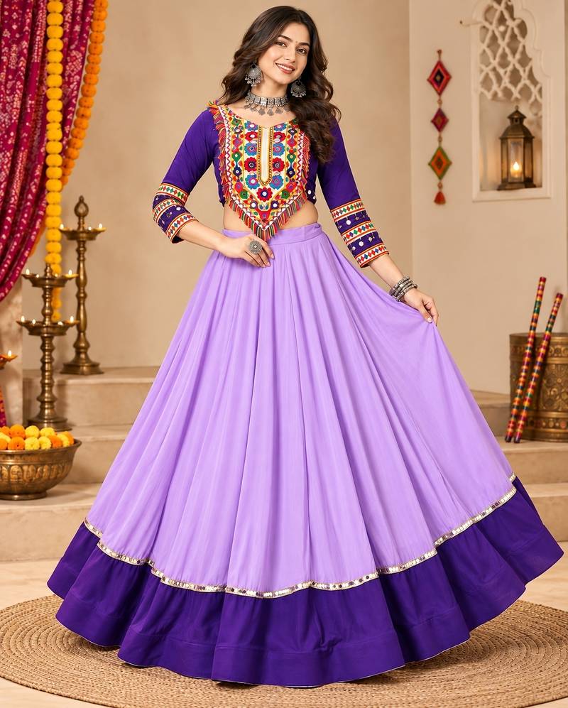 Purple Color Designer Chaniya Choli for Navratri and Garba - Full stitched free size