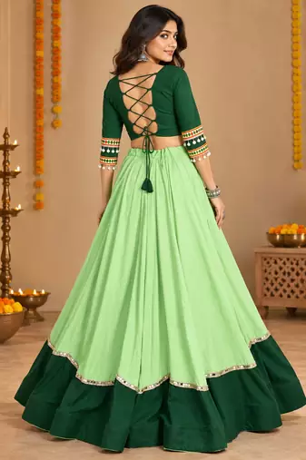 Parrot Color Designer Chaniya Choli for Navratri and Garba - Full stitched free size