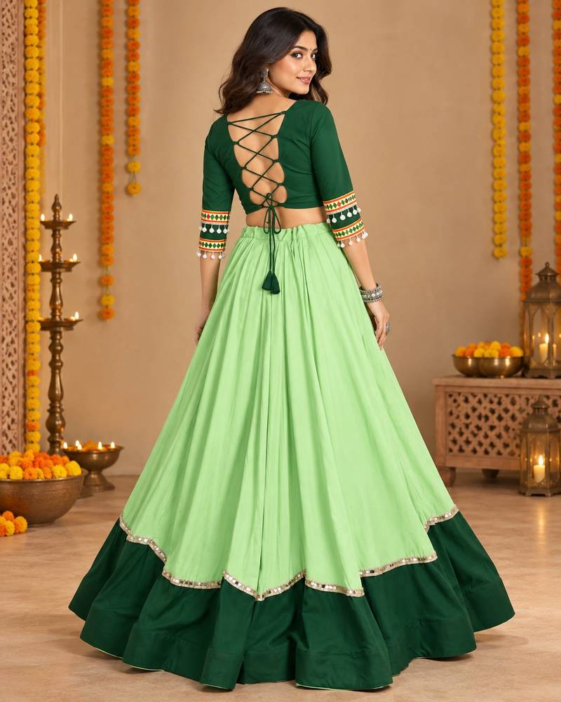 Parrot Color Designer Chaniya Choli for Navratri and Garba - Full stitched free size