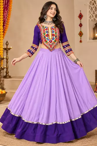 Purple Color Designer Chaniya Choli for Navratri and Garba - Full stitched free size