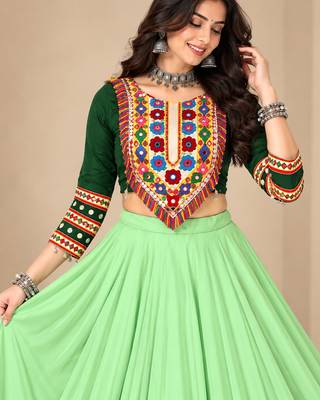 Parrot Color Designer Chaniya Choli for Navratri and Garba - Full stitched free size 4