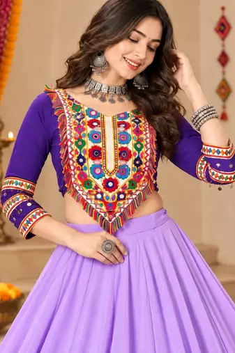 Purple Color Designer Chaniya Choli for Navratri and Garba - Full stitched free size