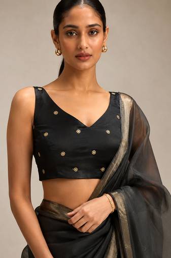 Black butti work padded capri silk side smocked stretchable