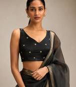 Black butti work padded capri silk side smocked stretchable