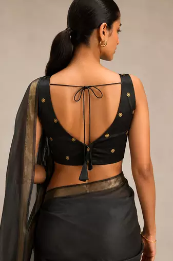 Black butti work padded capri silk side smocked stretchable