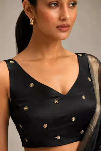 Black butti work padded capri silk side smocked stretchable