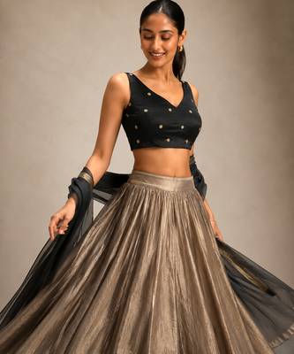 Black butti work padded capri silk side smocked stretchable 5