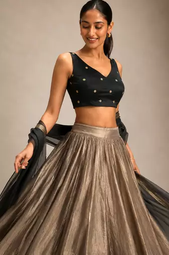 Black butti work padded capri silk side smocked stretchable