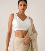 White butti work padded capri silk side smocked stretchable