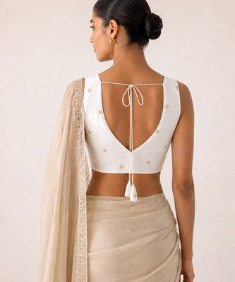 White butti work padded capri silk side smocked stretchable 2
