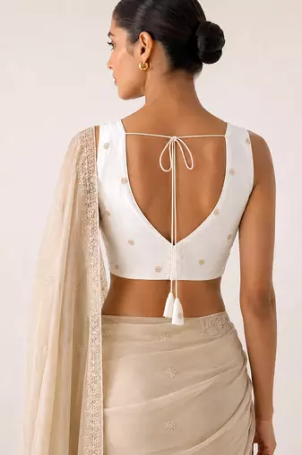 White butti work padded capri silk side smocked stretchable