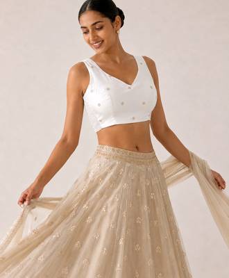 White butti work padded capri silk side smocked stretchable 5