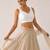 White butti work padded capri silk side smocked stretchable