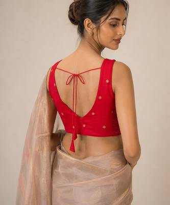 Red butti work padded capri silk side smocked stretchable 3