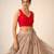 Red butti work padded capri silk side smocked stretchable