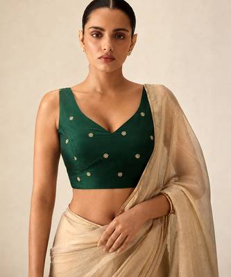 Bottle green butti work padded capri silk side smocked stretchable 1
