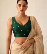 Bottle green butti work padded capri silk side smocked stretchable