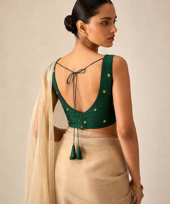 Bottle green butti work padded capri silk side smocked stretchable 2