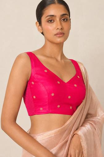 Pink butti work padded capri silk side smocked stretchable