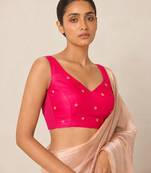 Pink butti work padded capri silk side smocked stretchable