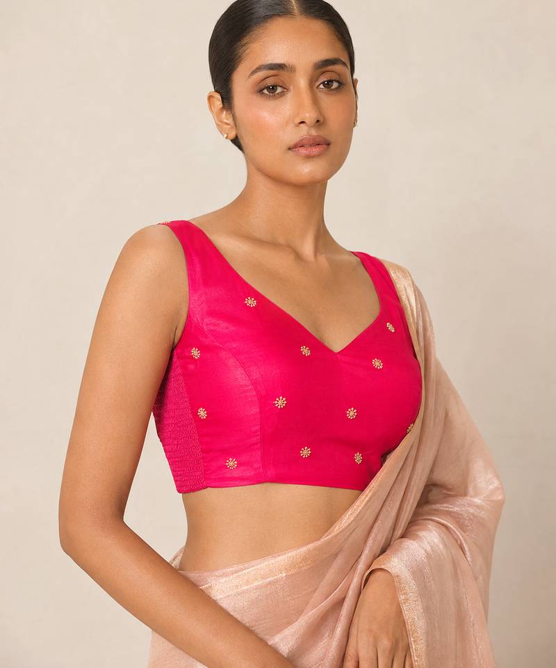 Pink butti work padded capri silk side smocked stretchable