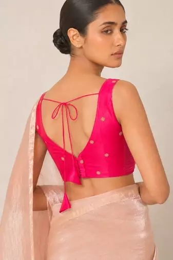 Pink butti work padded capri silk side smocked stretchable