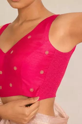 Pink butti work padded capri silk side smocked stretchable