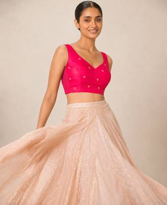 Pink butti work padded capri silk side smocked stretchable 5
