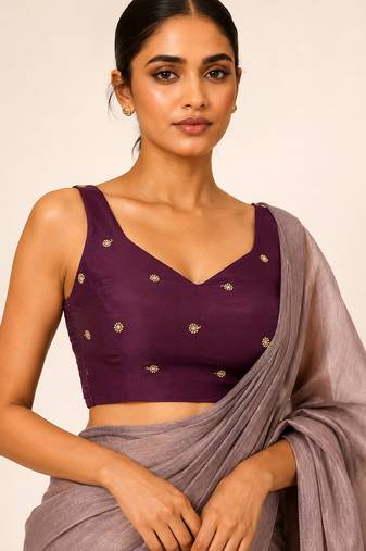 Purple butti work padded capri silk side smocked stretchable