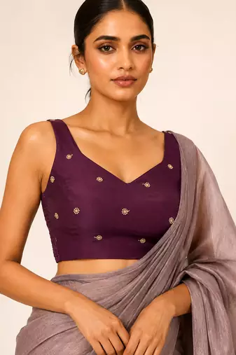 Purple butti work padded capri silk side smocked stretchable