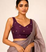 Purple butti work padded capri silk side smocked stretchable
