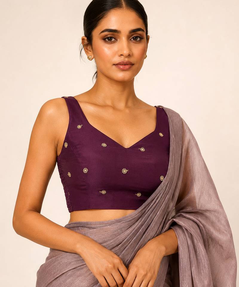 Purple butti work padded capri silk side smocked stretchable