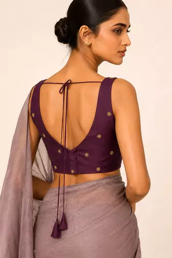 Purple butti work padded capri silk side smocked stretchable