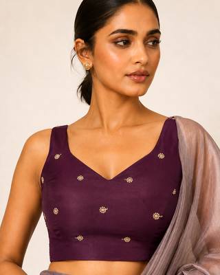 Purple butti work padded capri silk side smocked stretchable 3