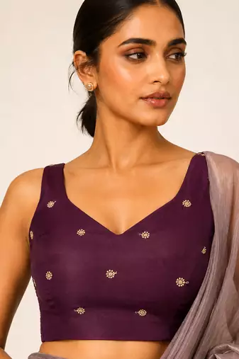 Purple butti work padded capri silk side smocked stretchable