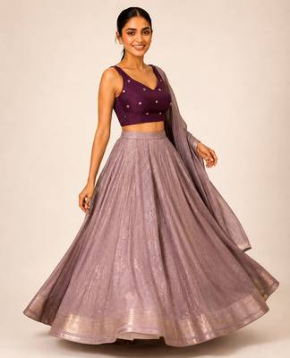 Purple butti work padded capri silk side smocked stretchable 5