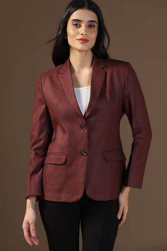Women red small check blazer