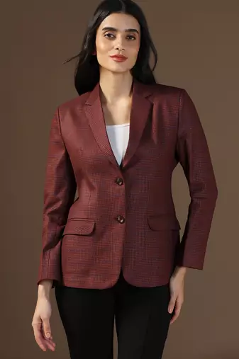 Women red small check blazer