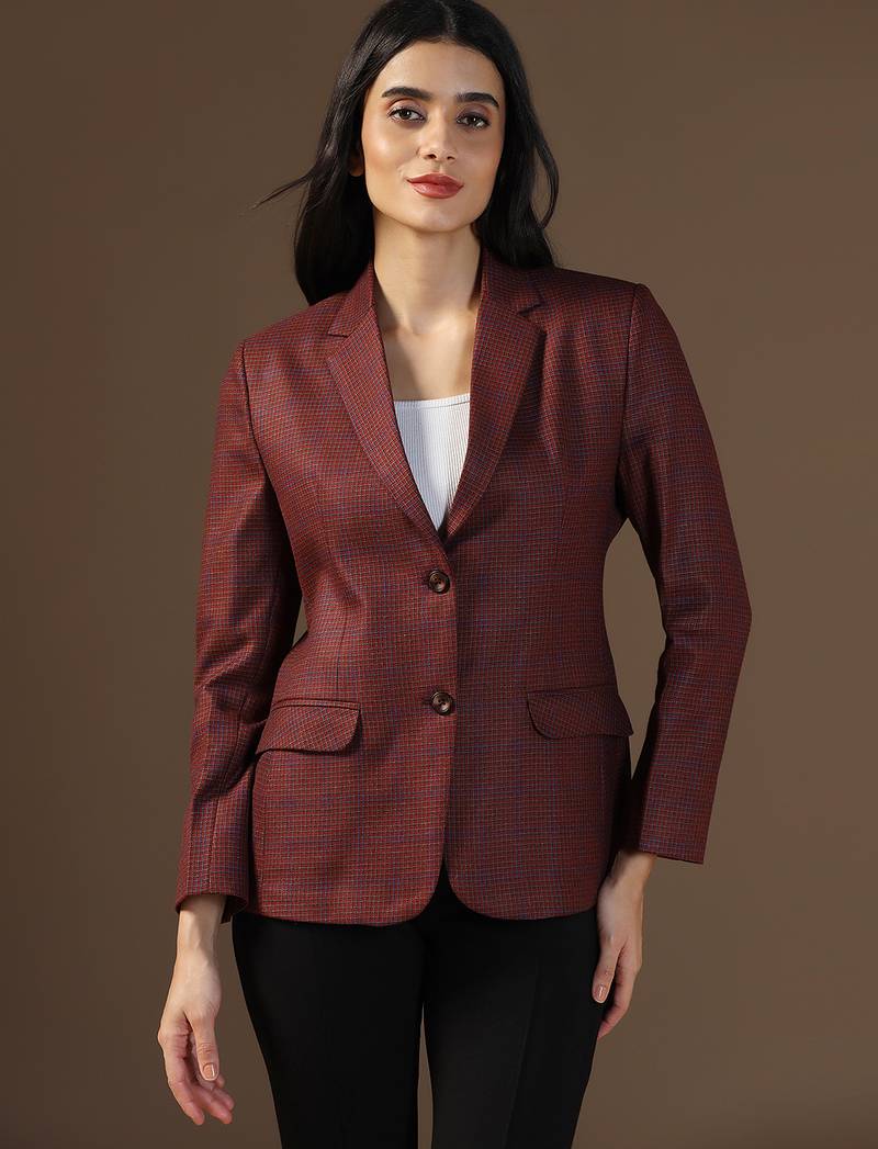 Women red small check blazer