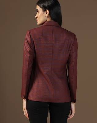 Women red small check blazer 2