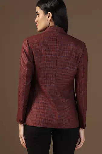 Women red small check blazer
